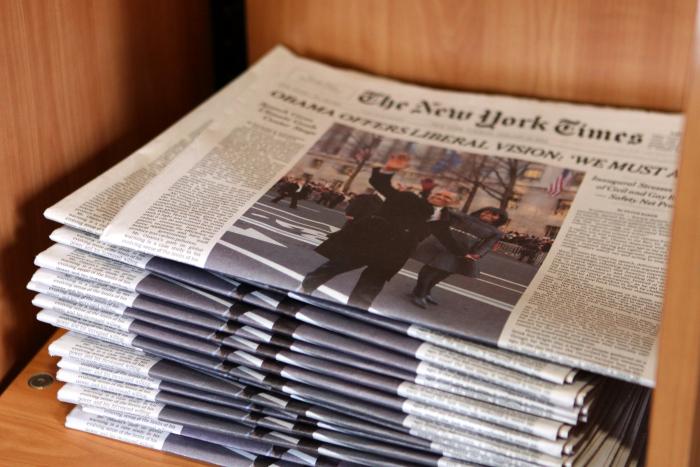 (Photo by Elizabeth Zhangi/The Ram) While students look to pick up a copy of The New York Times each morning, many are left with The Wall Street Journal.