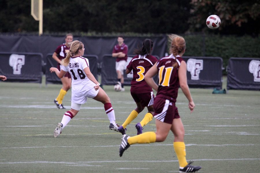 A goal from senior Kaitlyn Carballeira in 20th minute of the match gave the Rams a 1-0 win over the Duquesne Dukes in their final match of the year.  
(Photo by David Meyers/The Ram) 
