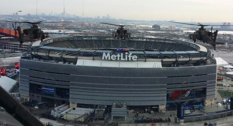 Lt. Col. Bernard J. Harrington led members of the 101st Combat Aviation Brigade, operating out of Fort Campbell, Ky., in a helicopter flyover of the MetLife stadium.
 (Photo Courtesy of Fordham.edu)