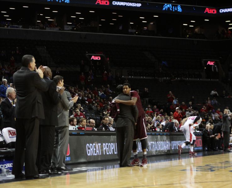 Branden Frazier finished his Fordham career with 1,642 points after scoring 30 against Dayton at the Barclays Center. (MICHAEL BROWN/THE RAM) 