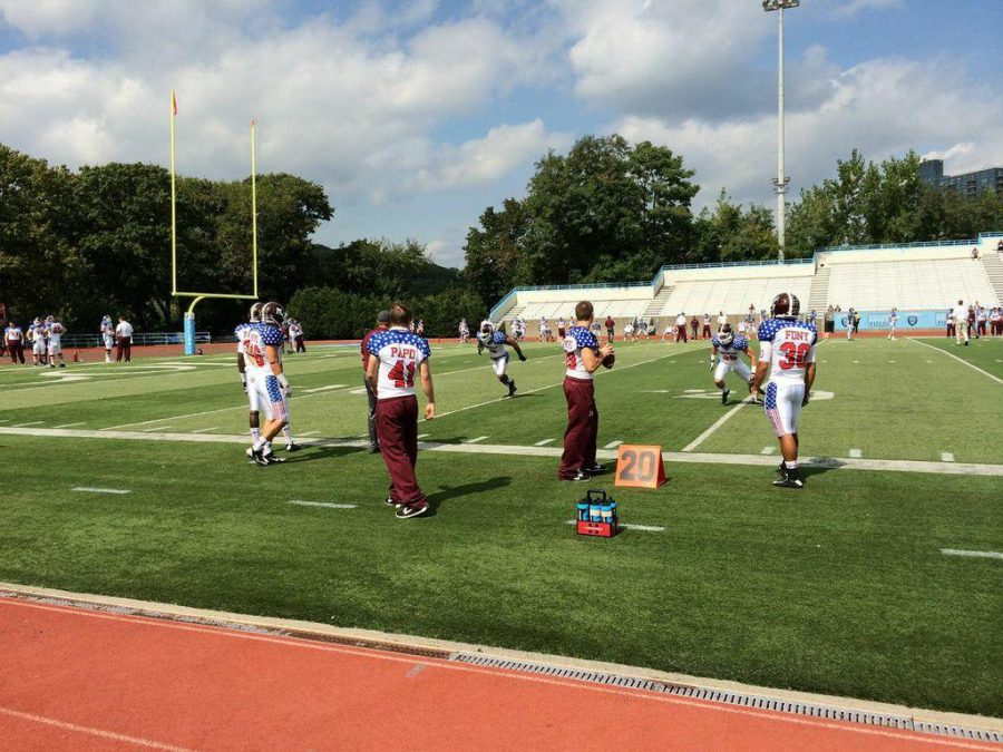 The Rams warm up in the patriotic jerseys before their Liberty Cup game against Columbia. (Max Prinz/The Ram)
