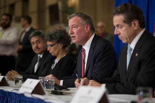 State officials, including Bill DeBlasio, recently addressed public concerns  over the ebola virus during a press conference. 
John Minchillo/AP Images