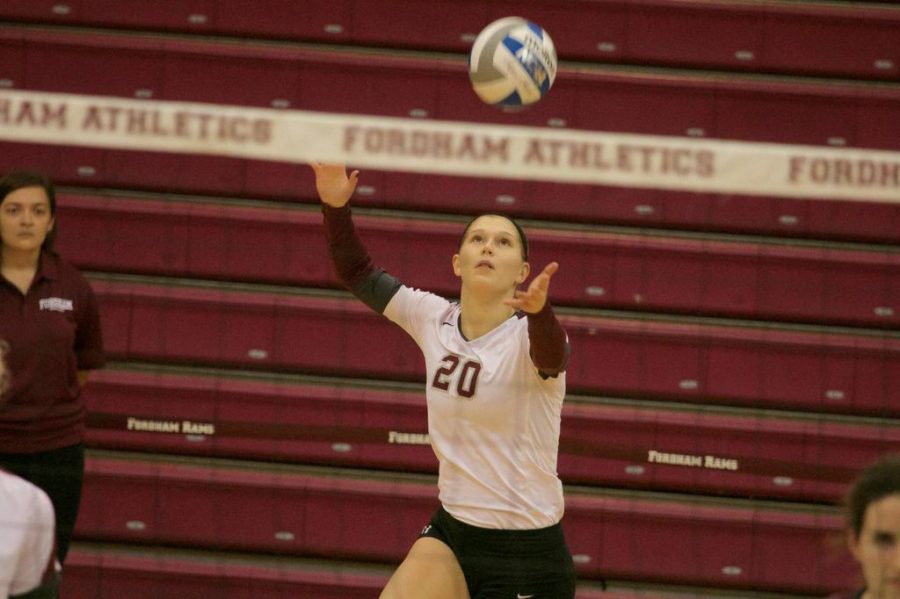 Junior Brennan Delsing contributed nine kills in the Rams’  win over LaSalle, their first victory of the year. (Christian wiloejo/ The RAm) 