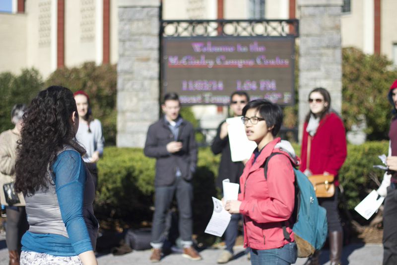 An informal protest held by SAGES in front of McGinley Center was broken up by Fordham Public Safety.
Kellyn Lyn/The Ram
