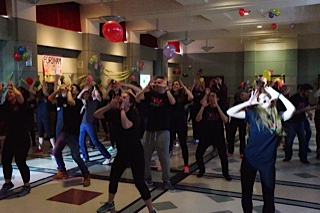 Fordham students dance and play games,  maintaining their energy to help raise funds for a worthy cause, The Andrew McDonough B+ Foundation. ELIZABETH CURRAN-GROOME/ The Fordham Ram