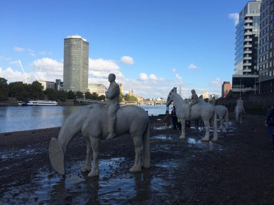 An installation appeared on the south bank of the River Thames in response to environmental degradation in the area. Courtesy of Austin Fimmano. 