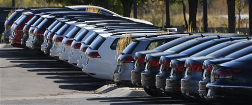 Volkswagen cars for sale are on display on the lot of a VW dealership in Boulder, Colo., Thursday, Sept. 24, 2015. Volkswagen is reeling days after it became public that the German company, which is the worlds top-selling carmaker, had rigged diesel emissions to pass U.S. tests. (AP Photo/Brennan Linsley)