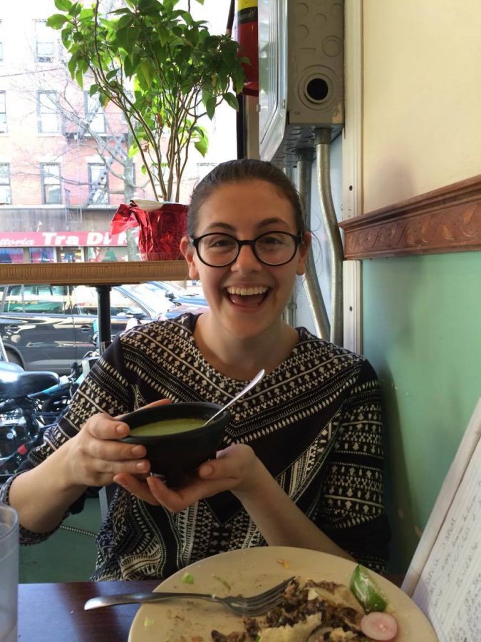 Caitlyn enjoys her vegetarian and less-adventerous choices  at Ranch Estrella.; Patrick remains smiling despite his consumption of the oreja taco. Courtesy of Caitlyn Letterii and Patrick Hood.