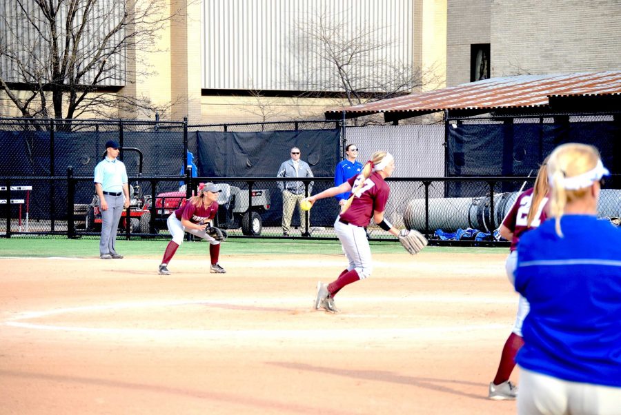 The Rams were without star pitcher Rachel Gillen (27) this week, but did not falter. (Andrea Garcia/Fordham Ram)