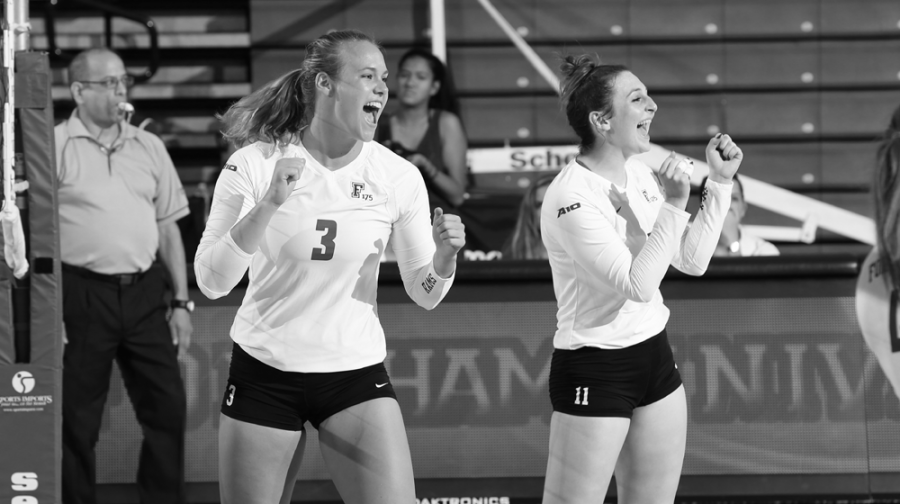 Kristen Ostach (left) and Maddy Walsh were fixtures up front for the Rams at the Northeastern tournament. (Courtesy of Fordham Athletics)