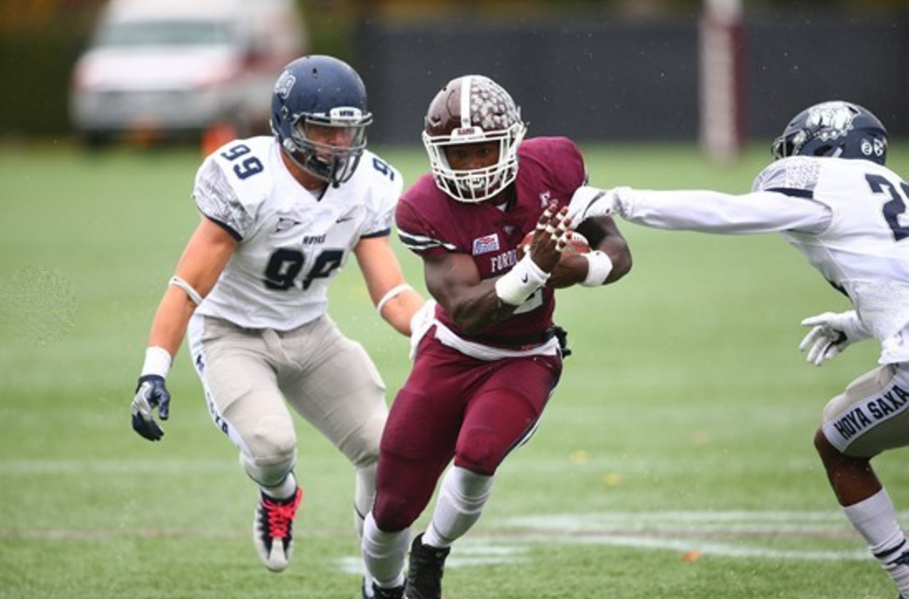 Running back Chase Edmonds brought his career touchdown total to 62 during Saturdays game at Bucknell. (Courtesy of Fordham Athletics)