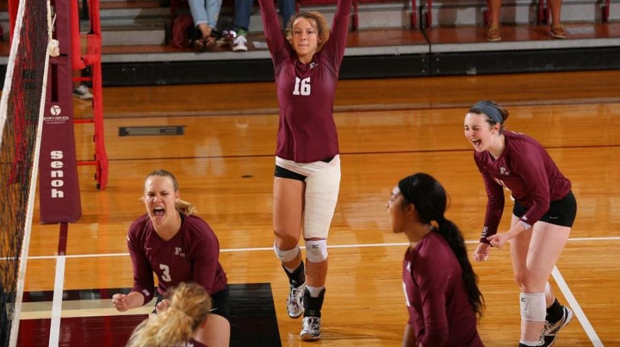 Olivia Fairchild celebrates after a point. (Courtesy of Fordham Athletics)