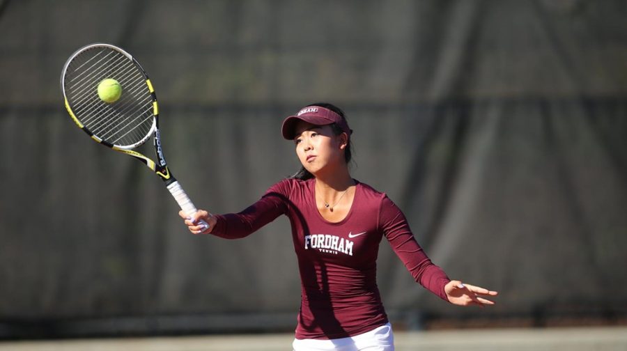 Junior captain Estelle Wong battled at ITA Regionals but ultimately lost her match. (Courtesy of Fordham Athletics). 