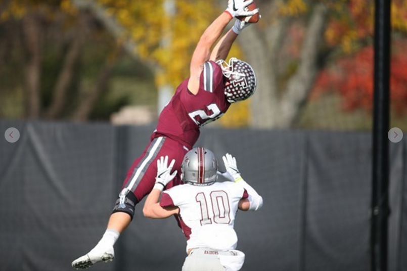 Robbie Cantelli came down with this catch in the end zone late in the fourth quarter to give the Rams the win. (Courtesy of Fordham Athletics)
