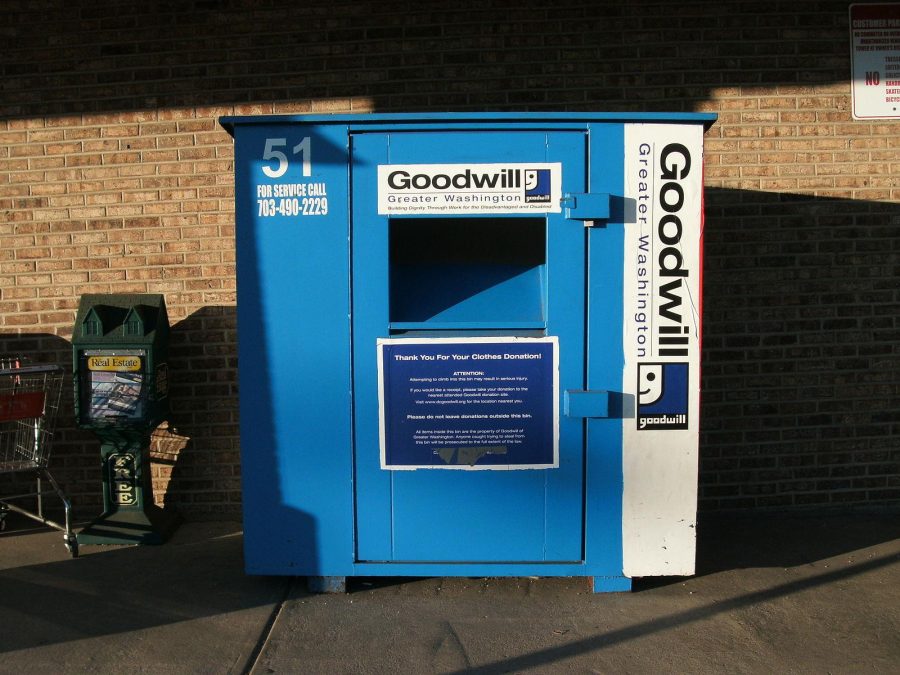 The Goodwill bins on campus are used most while students are moving out, but other students donate throughout the year (Courtesy of Wikimedia).