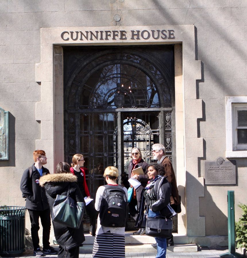 Students and faculty delivered a petition to President McShane to support adjunct unionization. 