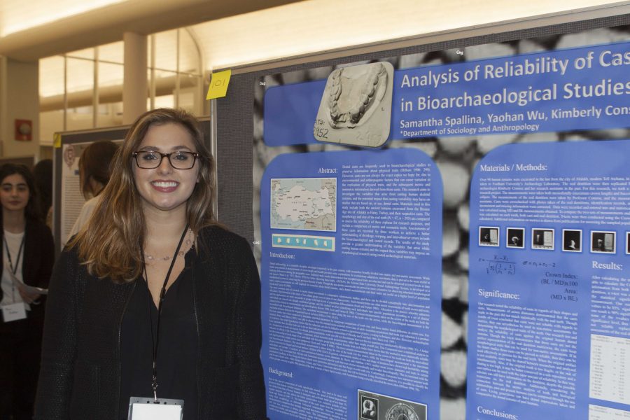 128 student researchers displayed their findings in the McGinley Ballroom at the Undergraduate Research Symposium. 