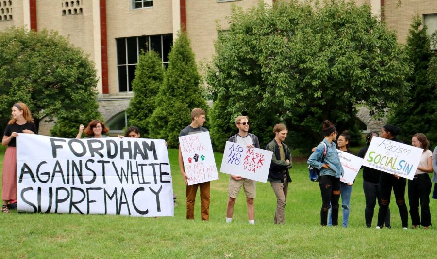 Demonstrators took turns speaking on the subject of white supremacy. (Courtesy of The Fordham Ram)