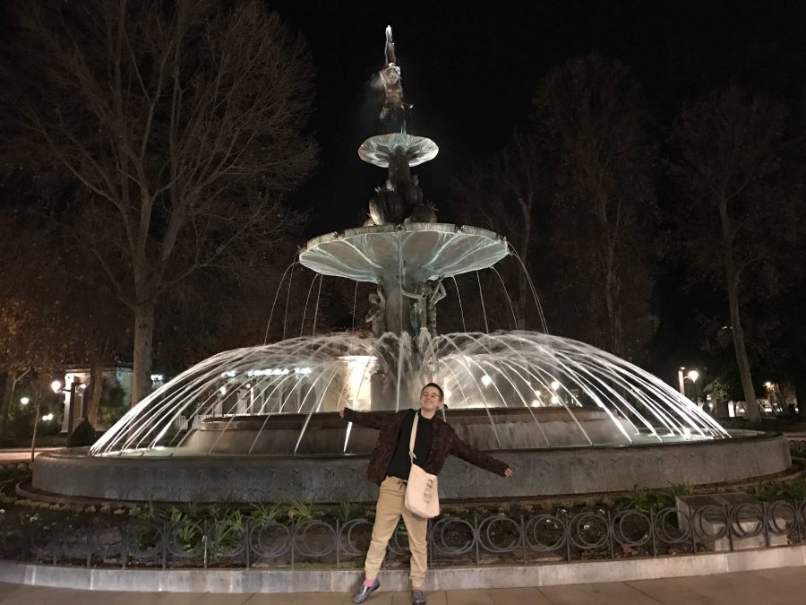 Swindal at the fountain of Neptune at Plaza Bib-Rambla in Granada.(Courtesy of Cat Swindal)