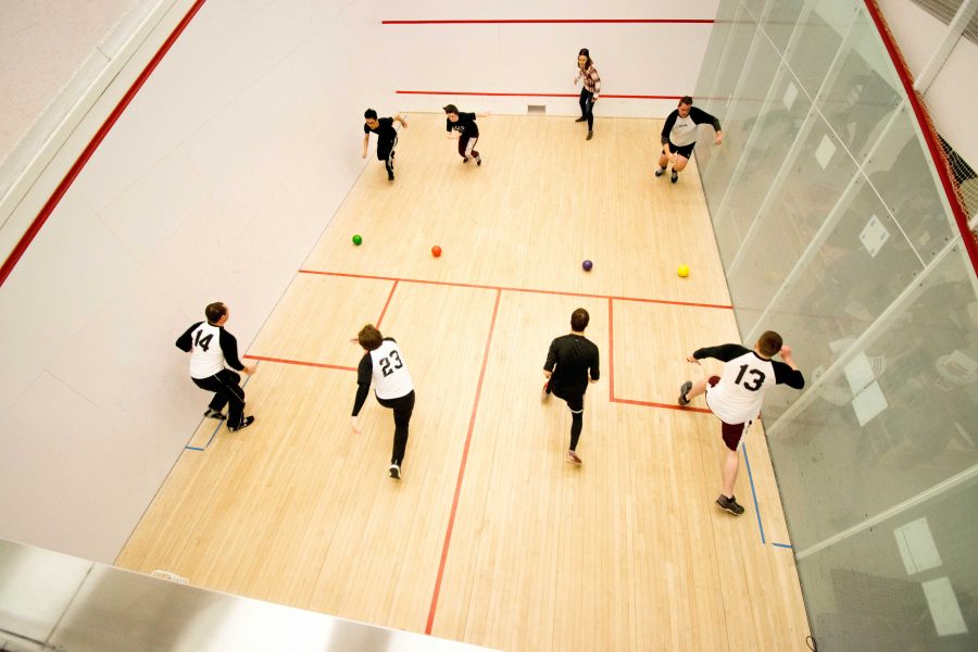 The Jesuits took on students in a dodgeball match on the squash courts. (Andrea Garcia/The Fordham Ram)