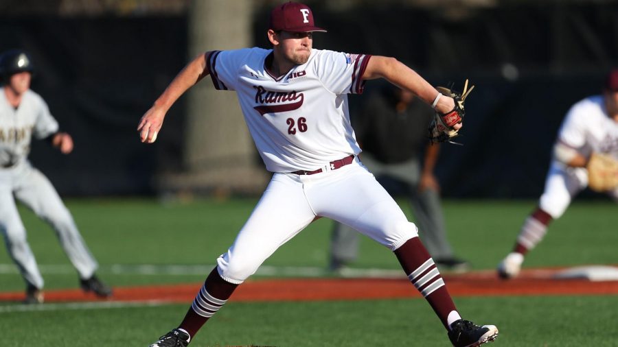 John Stancweicz tosses a pitch against Cornell (Courtesy of Fordham Athletics).