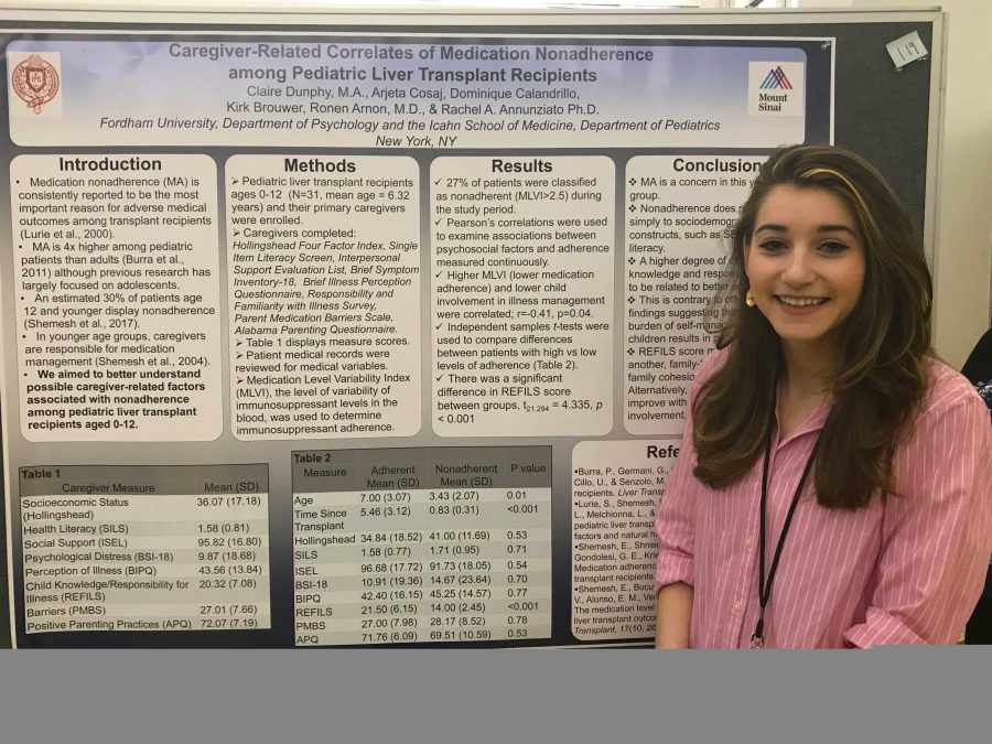 Student researcher Dominique Calandrillo worked with her team to study medication nonadherence in liver transplant patients, and then presented their findings at the Undergraduate Research Symposium (Julia Rist).