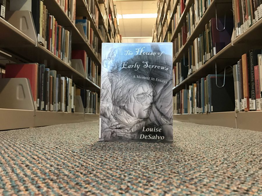 The House of Early Sorrows, by Louise DeSalvo, in Walsh Library on Fordham University Rose Hill campus. The book was published by the Fordham Press in 2018 (Courtesy of Kevin Stoltenborg).