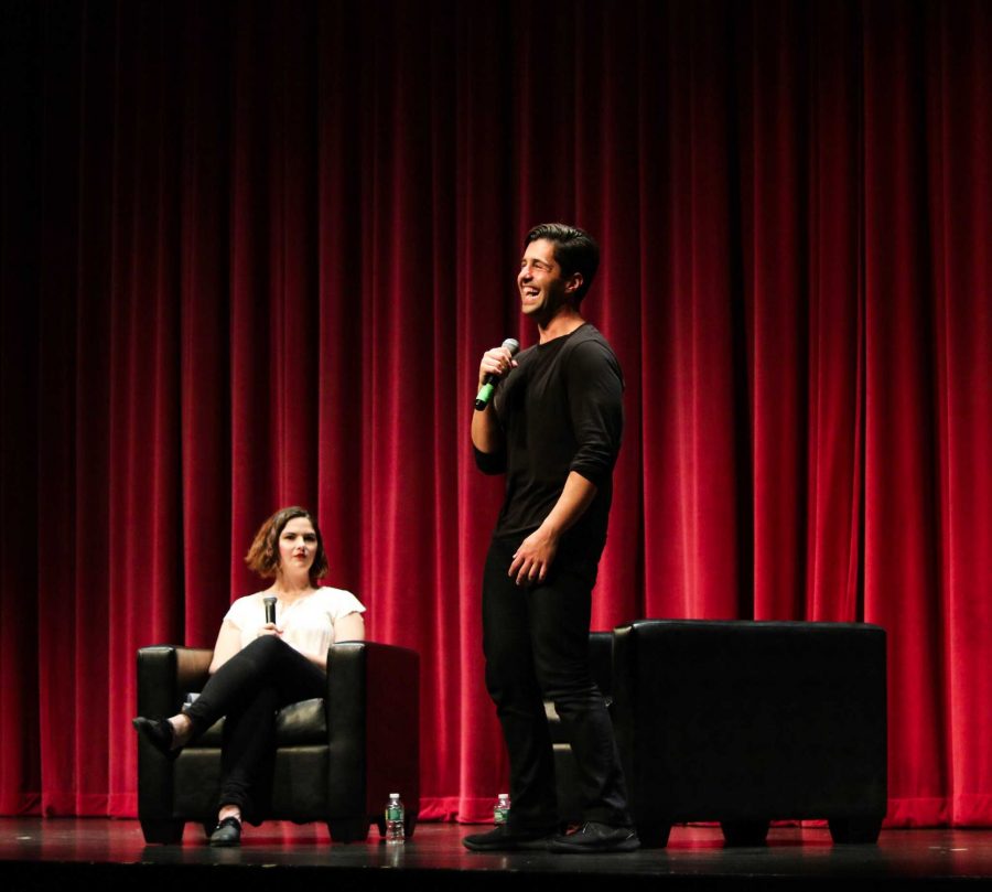 Josh Peck on stage in Leonard Prep Theater with CAB member Catherine Teaney, FCRH ’19 (Courtesy of Julia Comerford).