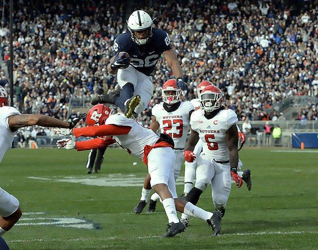 Saquon Barkley hurdles a Rutgers defender (a metaphor for both his and Rutgers career.) (Courtesy of Twitter)