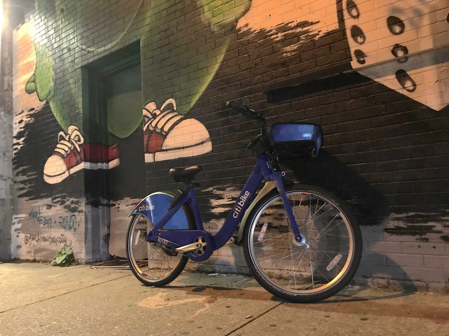 Citi Bike parked right outside Fordham Universitys main entrance.  (Courtesy of Kevin Stolotenborg)