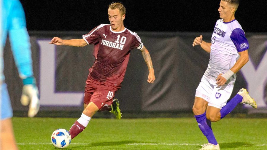 Janos Loebe (10) makes a play on the ball during the most recent season. (Courtesy of Fordham Athletics)