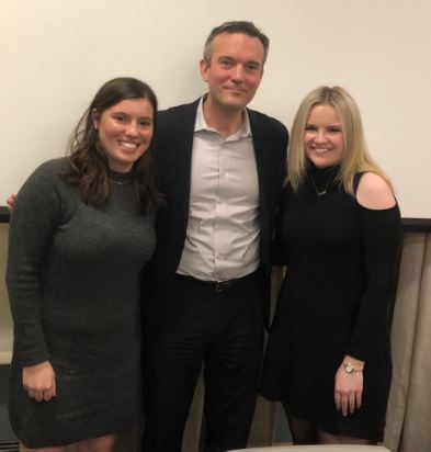 Kathleen Rocco (left) and Konfino (right) with Executive Digital Director of Vanity Fair and Fordham alumnus Mike Hogan. (Courtesy of Kate Konfino)