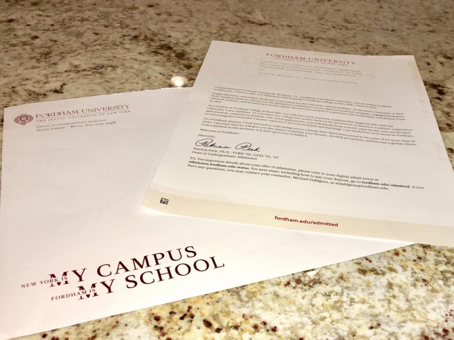 A class of 2023 acceptance letter from Fordham (Julia Comerford for the Fordham Ram).