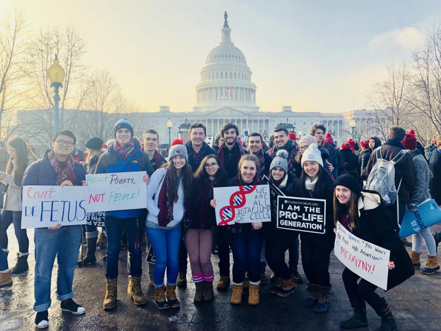 Fordham students gather for a picture in front of the Capitol Building at the March for Life. (Courtesy of Respect for Life)