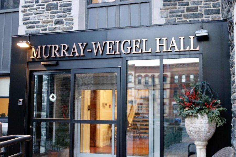 The front entrance of Murray-Weigel Hall, the Jesuit retirement home outside Fordhams campus. (Julia Comerford/The Fordham Ram)