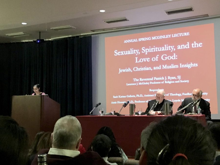 The Reverend Patrick J. Ryan, S.J. lectured about sexuality, spirituality and the love of God. (Patricia Whyte/ The Fordham Ram)