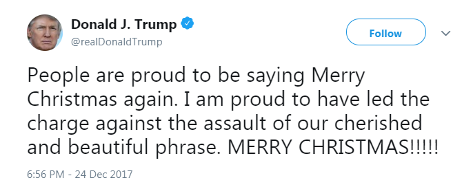 Donald Trump urges people to say Merry Christmas. (Courtesy of Twitter)
