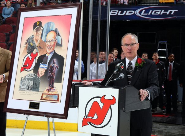 Doc Emrick (above) served as the longtime broadcaster of the New Jersey Devils, and later became the lead announcer for the Stanley Cup Final. (Courtesy of Twitter)