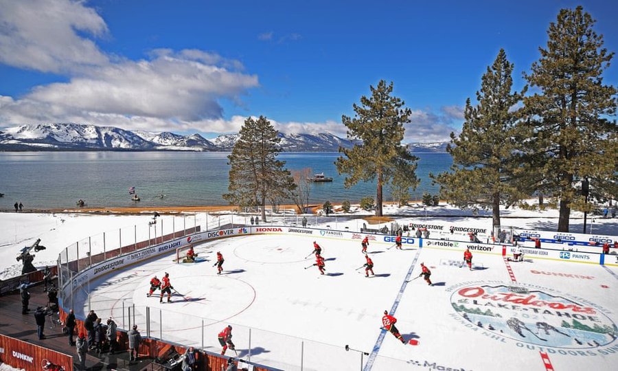 The brilliant idea and beautiful views of Lake Tahoe were thwarted by the NHL's poor consideration of the climate. (Courtesy of Twitter)