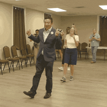 Andrew Yang presents his favorite jams to potential constituents. (Courtesy of Giphy)