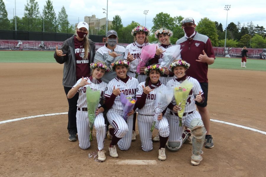 Softball+honored+its+graduating+players+with+on-field+ceremonies+before+Friday+and+Saturdays+competitions.+%28Courtesy+of+Fordham+Athletics%29