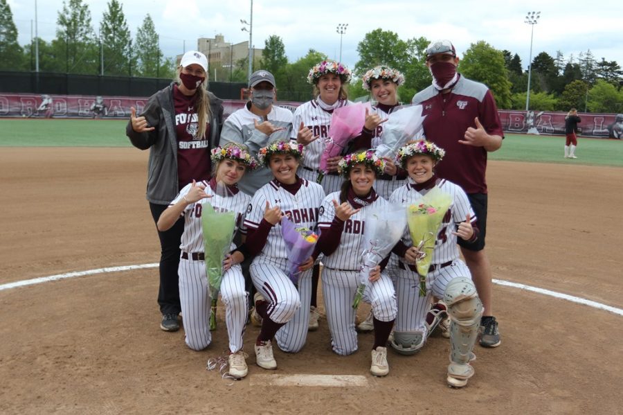 Softball honored its graduating players with on-field ceremonies before Friday and Saturday's competitions. (Courtesy of Fordham Athletics)