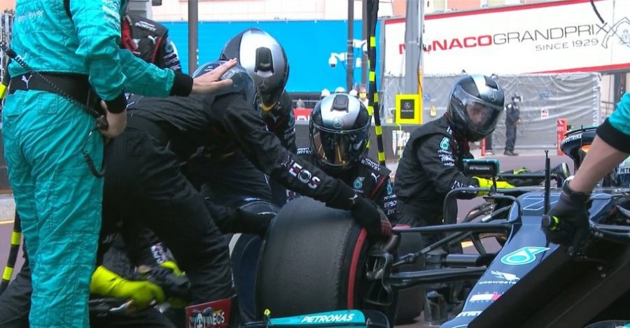 Valtteri Bottas had to retire during the Monaco Grand Prix due to the fact that they could not remove the right front  tire (pictured above) during his pit stop. (Courtesy of Twitter)