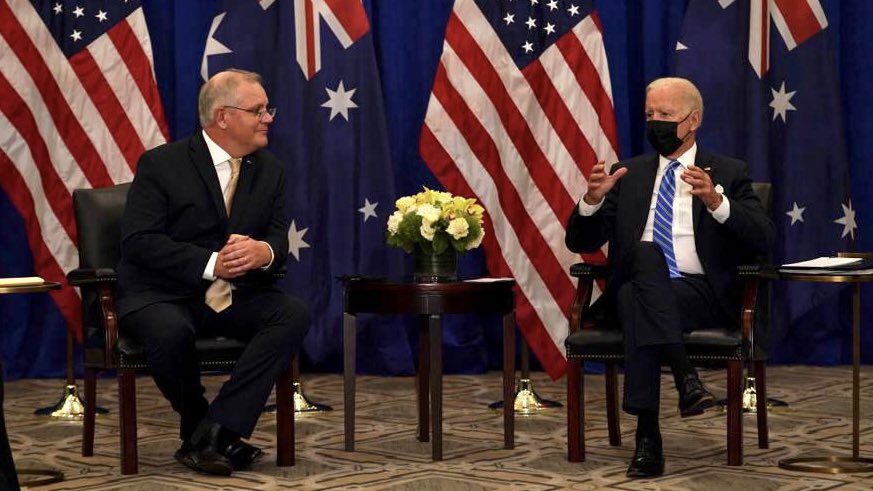 The United States announced a new submarine partnership with Australia and the United Kingdom, excluding France. (Courtesy of Twitter)