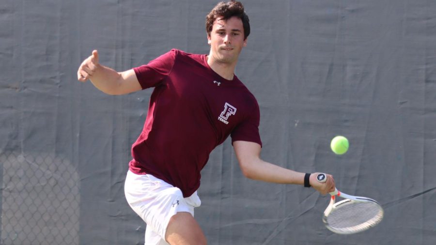 Jofre Segarra lines up a shot from the baseline in the Bronx. (Courtesy of Fordham Athletics)