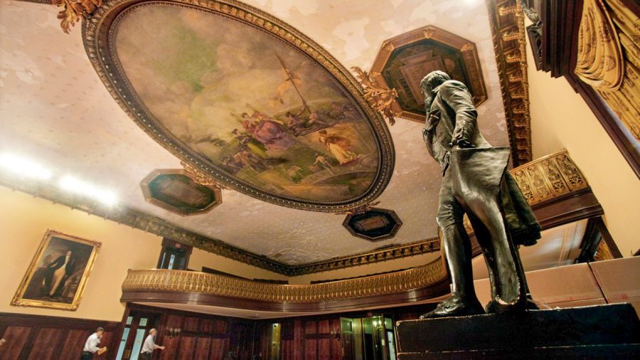 Thomas Jefferson’s statue in the New York City Council chamber will be dismantled. (Courtesy of Twitter)