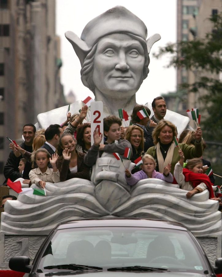 A bust of Christopher Columbus is floated down at a parade celebrating the Italian (Courtesy of Facebook).