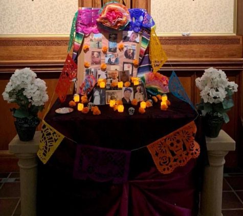 A traditional ofrenda that was assembled in University Church to celebrate Dia de los Muertos (courtesy of Instagram)