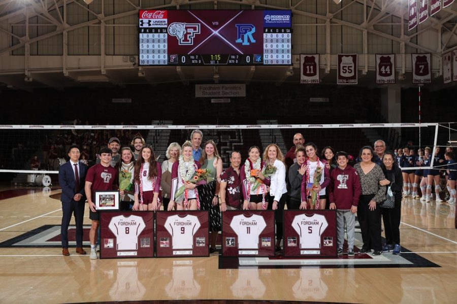 Fordham honored its four seniors before a resounding victory over Rhode Island on Friday. (Courtesy of Fordham Athletics)