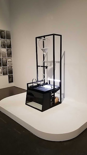 Lozano-Hemmer uses a robotic mechanism to create portraits of victims of COVID-19. (Courtesy of Twitter)